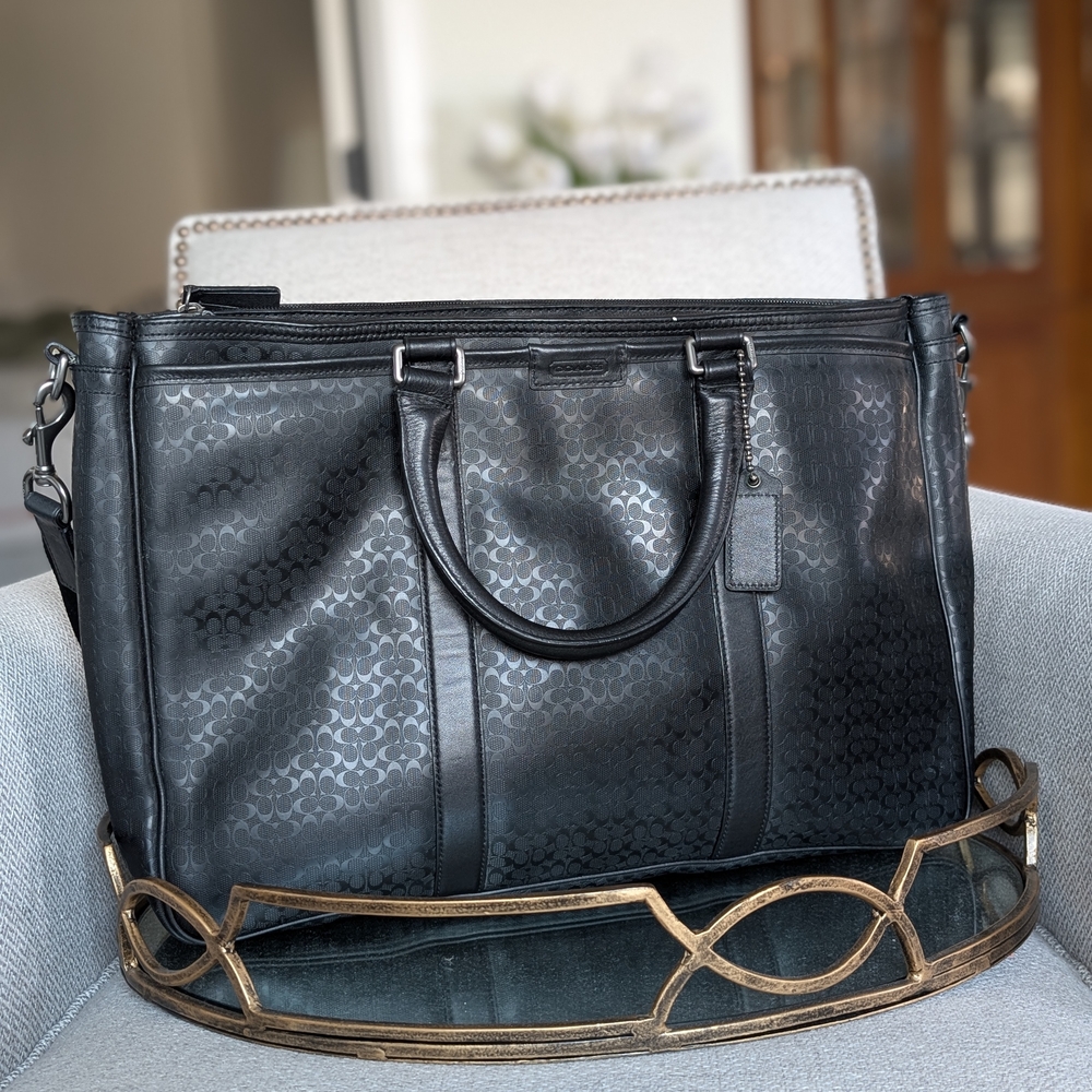 Coach Black Signature Leather Laptop Briefcase